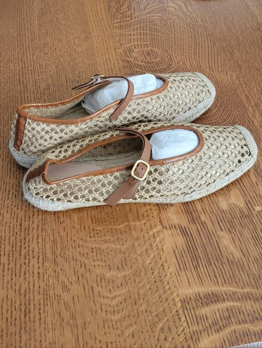 J. Crew Made-in-Spain woven Mary Jane Espadrille Flats - faux raffia - natural